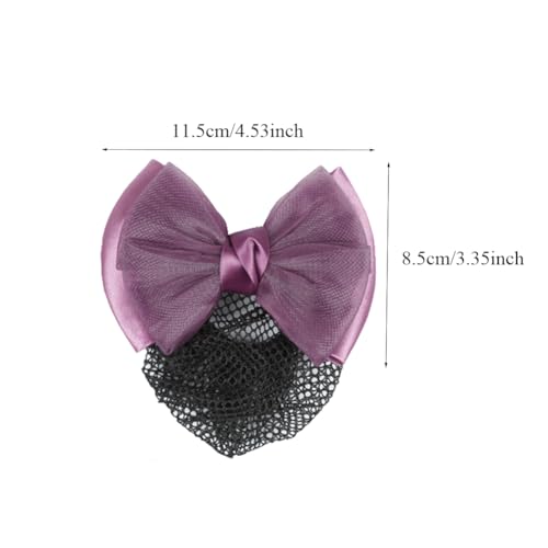 QUUPY Purple Bow Hair Net Barrette, Polyester Mesh Bun Cover Clip
