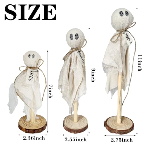 Rustic Wooden Ghost Halloween Decorations 3-Piece Farmhouse Tabletop Sitters