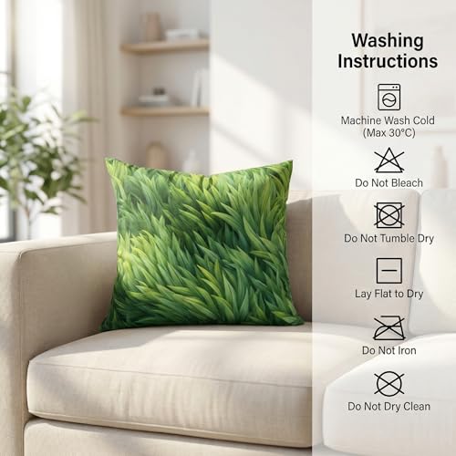 Green Grass Velvet Pillow Cover 18x18 - Soft Botanical Decor