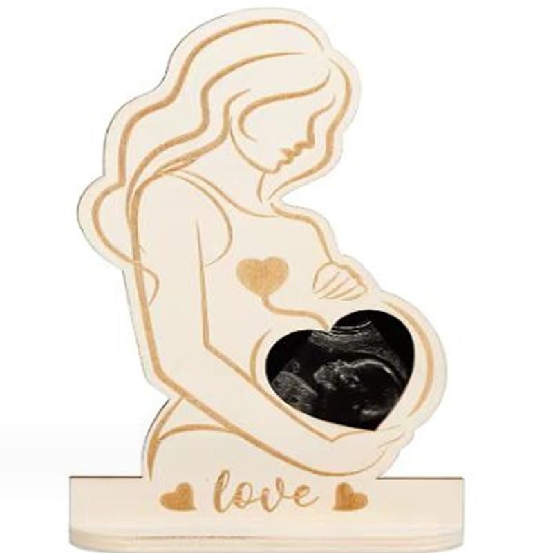 Wooden Mother to Be Figurine with Heart Cutout for Ultrasound