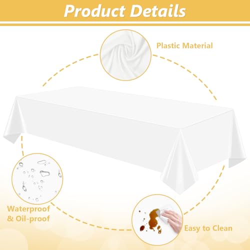 LANLISA 3 Pack Disposable White Plastic Tablecloths - 54x108 in.