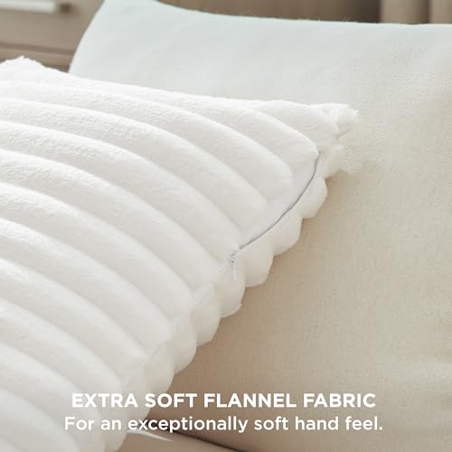 Bedsure Fleece Striped Throw Pillow Covers, Off White, 18x18 - Set of 2