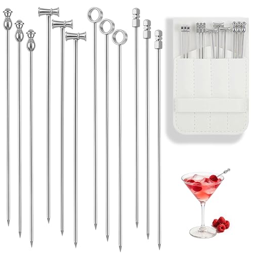 12-Piece Stainless Steel Cocktail Picks Set with Storage Case