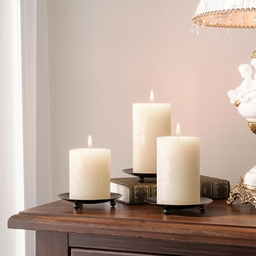 Apsvwys Black Pillar Candle Holders Set of 2 - 4 Inch Round Iron Trays