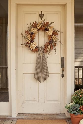 Black and Cream Gingham Plaid Wreath Sash, 54-Inch Farmhouse Door Decor