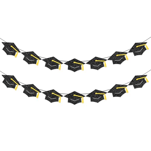Black and Gold Graduation Banner - Pre-Strung Cap Garland for Class of 2026