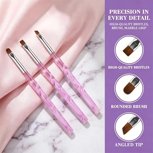 Gemsanva Nail Art Cleanup Brushes Set with Holder Marble Handle