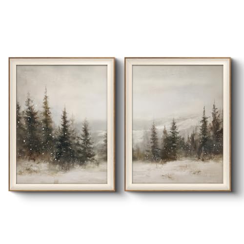 Silent Forest Framed Christmas Pine Forest Wall Art Set 16x20 inch