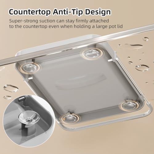 Foldable Pot Lid Holder with Spoon Rest and Suction Cups - Grey