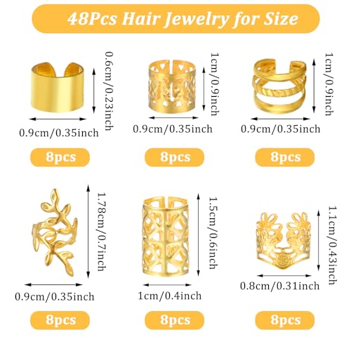 Tyqour 48pcs Gold Hair Jewelry Cuffs & Clips for Braids and Locs