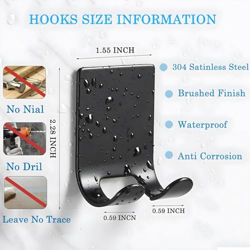 Viadom 2-Pack Black Self-Adhesive Stainless Steel Razor Holder Hooks