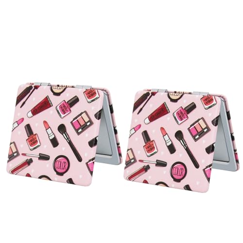 Compact Pocket Mirror 2-Pack - 2.8 Inch Square PU Leather Double Sided 1X/3X Magnifying Travel Mirror