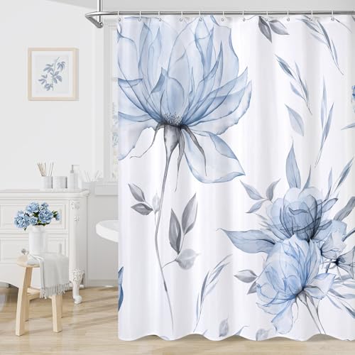 Litabel Blue Boho Watercolor Floral Shower Curtain 72x72 Inches - Pack of 1