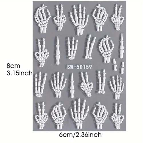 Halloween 5D Embossed Skeleton Nail Art Stickers - 2PCS Bone Decals