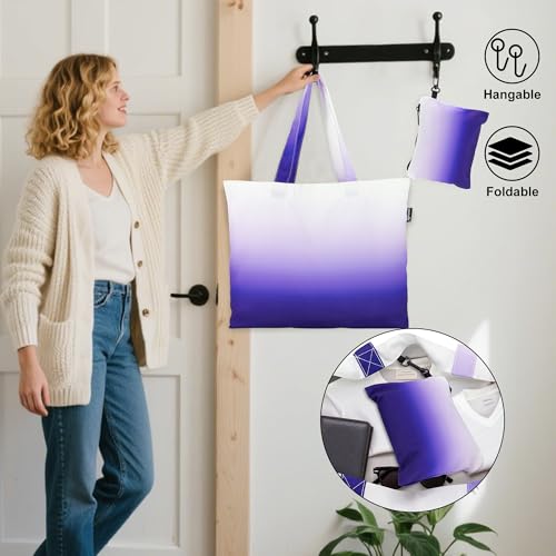 HOLYLUCK Gradient Purple Foldable 20L Reusable Tote Bag with Detachable Small Bag