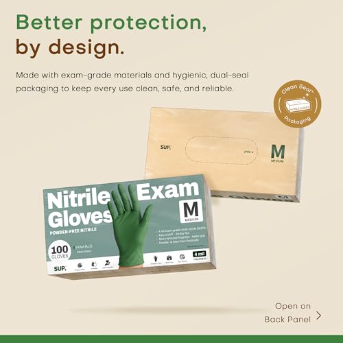 SUP Powder-Free Nitrile Exam Gloves - 100 Count Latex-Free for Food & Medical Use