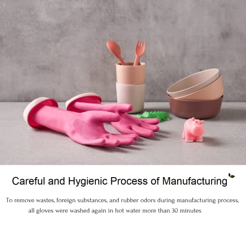 Myungjin Pink Kids Reusable Waterproof Rubber Latex Gloves - 2 Pairs for Cleaning & Painting