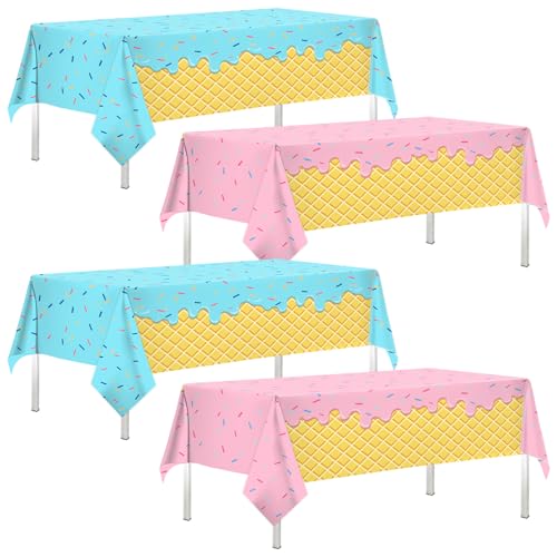 Ice Cream Party Tablecloth Set - 4 Pack for Summer Celebrations