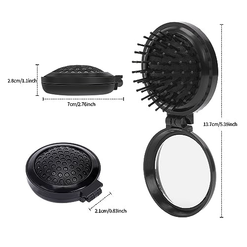 Mozeat Lens Travel Folding Hair Brush with Mirror 2 Pack Black