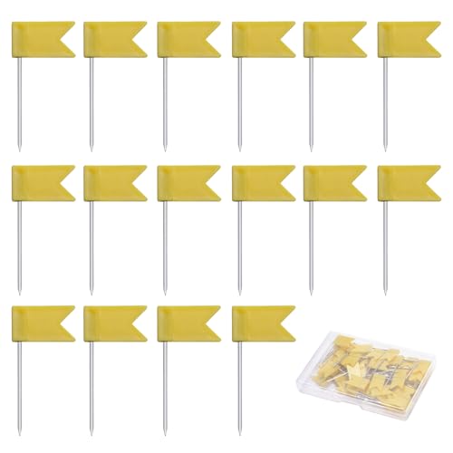 50 Yellow Flag Decorative Push Pins for Office & Travel Maps