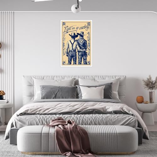 Vintage Cowboy Couple Canvas Wall Art - 8x10in Retro Western Poster