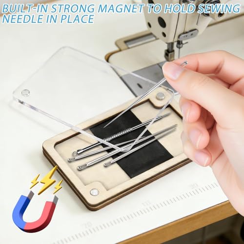 HINGTAI Wooden Magnetic Needle Holder Case with Clear Lid - 1Pcs
