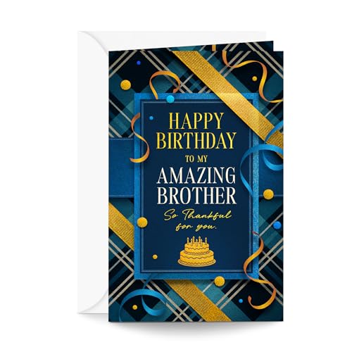 Blue Brother Birthday Card - Made in USA, Premium Thick Cardstock with Envelope