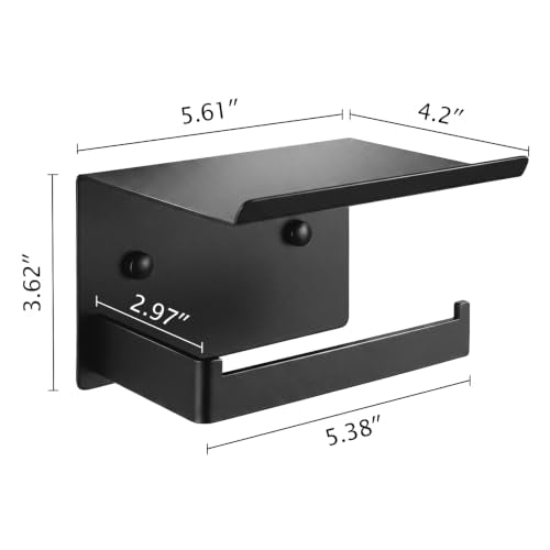 Idymere Matte Black Wall Mount Toilet Paper Holder with Shelf, Adjustable & Mega Roll Compatible