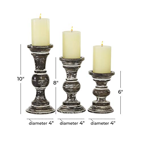 Deco 79 Wood Candle Holder, Set of 3 6', 8', 10'H, Dark Brown