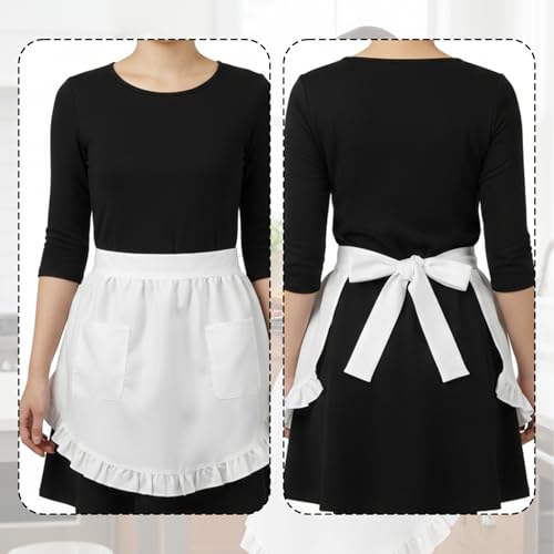 White Waist Apron for Women with Pockets - Chef Half Apron