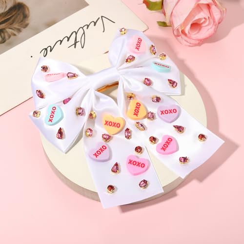 Mokkia Conversation Heart Valentine's Day Headband Hair Bow and Earrings Set
