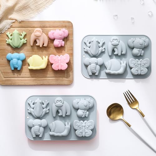 2 Pack Cute Animal Silicone Molds - 6-Cavity Elephant & Butterfly Baking Molds