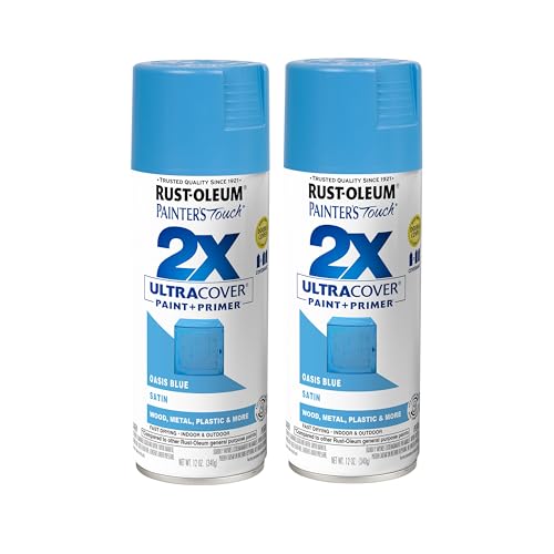 Rust-Oleum Painter's Touch 2X Spray Paint, Satin Oasis Blue, 12 oz (Pack of 2)