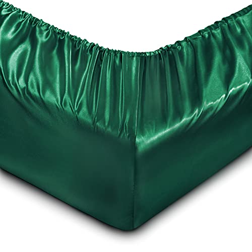 Queen Satin Fitted Sheet - Blackish Green - 100% Polyester