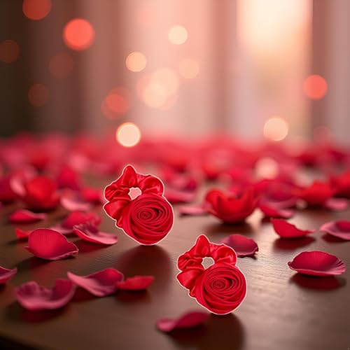 Wine Red Satin Rose Hair Tie Vintage Flower Hair Elastic Accessory