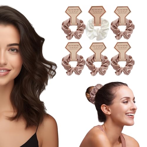 Satin Bridesmaid Scrunchies Rose Gold Hair Ties Set of 6