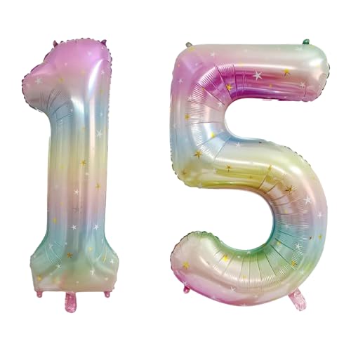 40 Inch Rainbow Number 15 Foil Balloon for Birthday & Celebrations