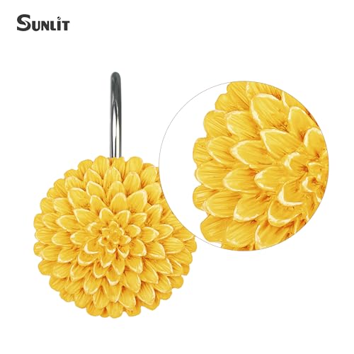 Sunlit Yellow Dahlia Flower Shower Curtain Hooks - 12 Pack