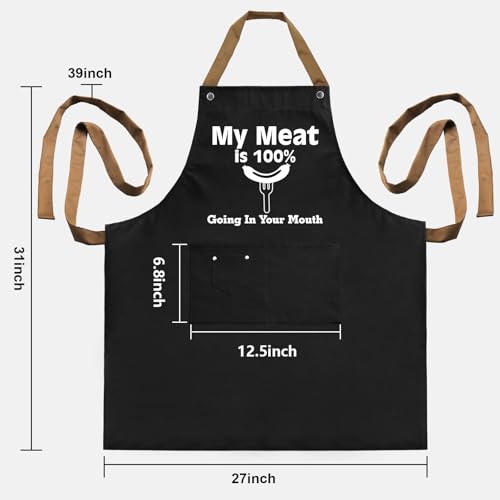 Funny Chef Apron for Men Women - Naughty Cooking Gift for Boyfriend Husband - D My Meat is 100% Going in Your Mouth Variation