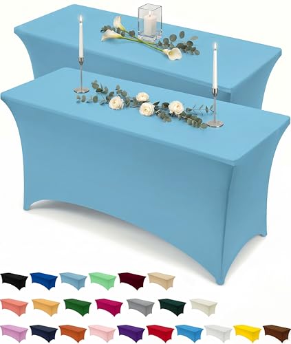 Utopia Kitchen 6FT Spandex Table Cloth - 2 Pack, Blue Mist