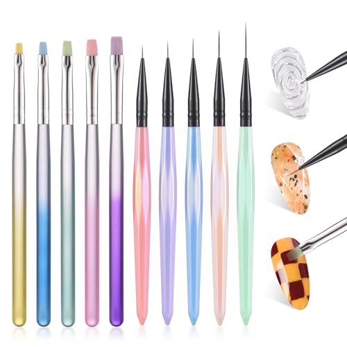 KAZIPOP 10PCS Acrylic Nail Brushes Set for Gel Polish Art and Liner Painting