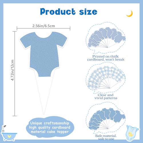 24 PCS Blue Bodysuit Cupcake Toppers for Baby Shower Party