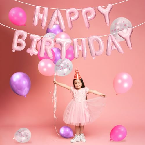 Pink Mylar Happy Birthday Balloons Kit - Party Decoration Set