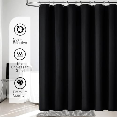 LLSCL Black Fabric Waterproof Shower Curtain Liner Hotel Quality 72x72 with Rust-Resistant Grommets
