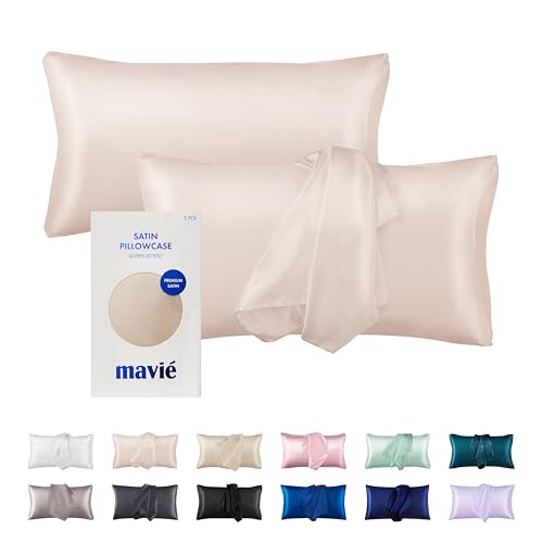 MAVIÉ Satin Pillowcase Set - Queen, Ultra Soft & Cooling, 2 Pack Beige