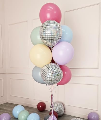 Adorely 22-Inch Laser Silver Disco Ball Balloons, 6-Pack 4D Foil Party Decor
