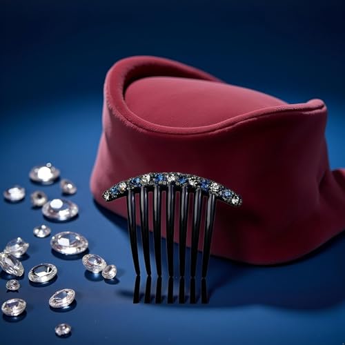 Blue Rhinestone Hair Comb Set - 2 Pcs Korean Style Seven-Tooth Combs