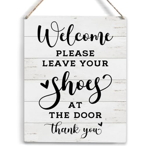 Please Remove Your Shoes Wooden Hanging Sign - 10 x 8 Inch Porch Decor
