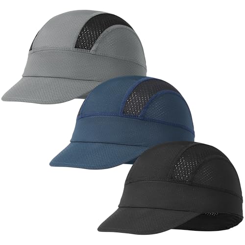 3Pcs Cycling Cap for Men Women Cooling Skull Cap Under Helmet Liner with Sun Visor for Summer Running Bike Outdoor Sports Multi