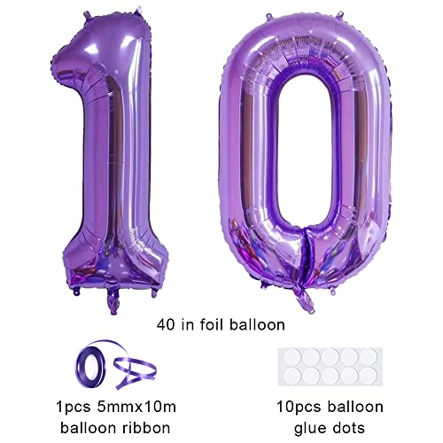 40 Inch Purple Number 10 Balloon - Aluminum Foil Birthday Decoration